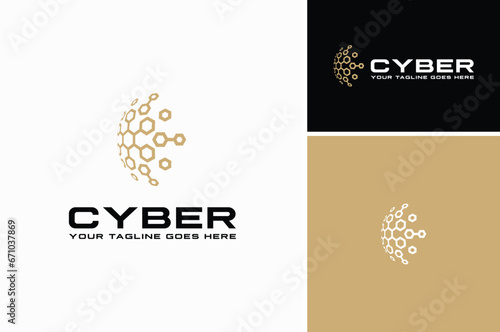 Modern Globe digital futuristic hexagon chain link for World Wide Global Network Connection Technology internet web logo design