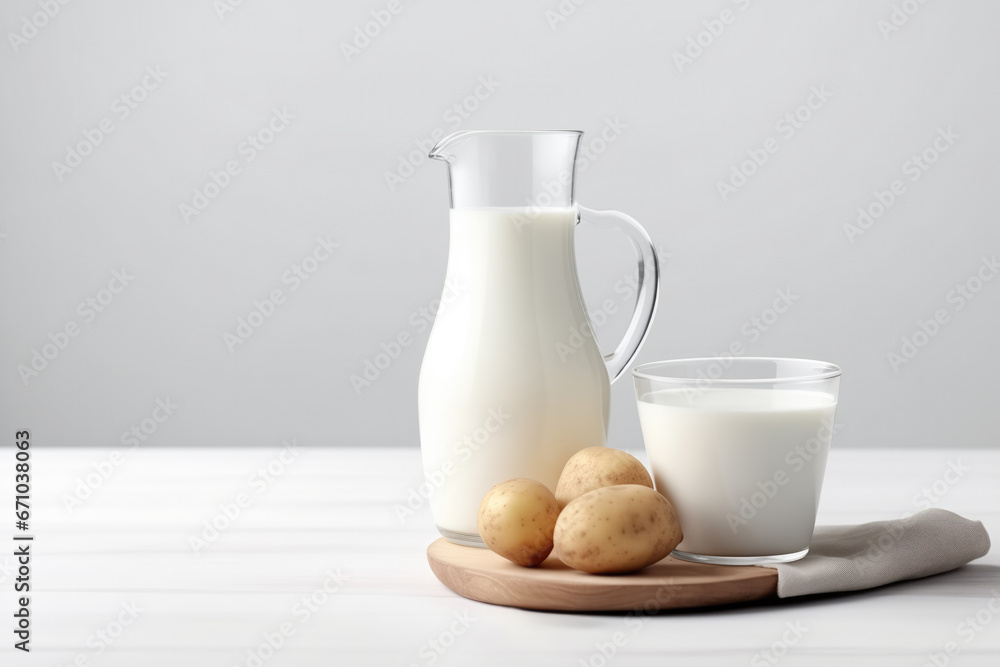 Commercial Image Of Milk With Jug And Potato Commercial Image Of Milk With Jug And Potato