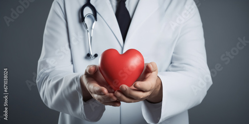 Cardiologist Holding Red Heart For Heart Disease Concept photo