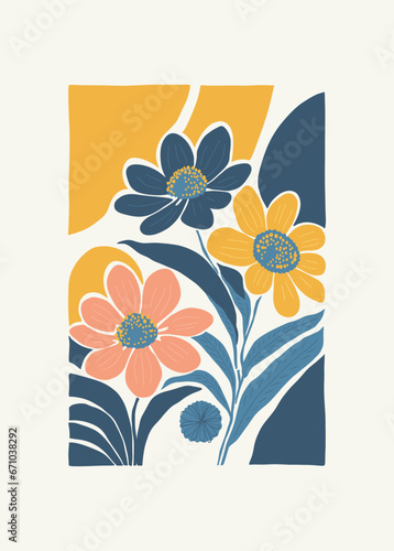 Floral abstract elements. Botanical composition. Modern trendy Matisse minimal style. Floral poster, invite. Vector arrangements for greeting card or invitation design