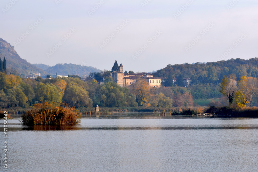 The peat bogs of Lake Iseo and the Provaglio Convent in the background