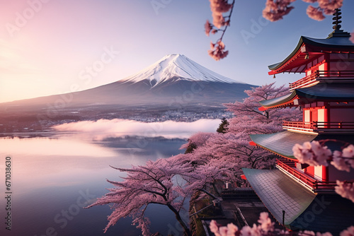 Fuji Mountian in coloful travel season in Japan.