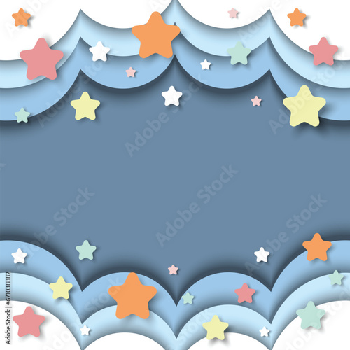 Christmas cloudy sky and cute stars paper texture background