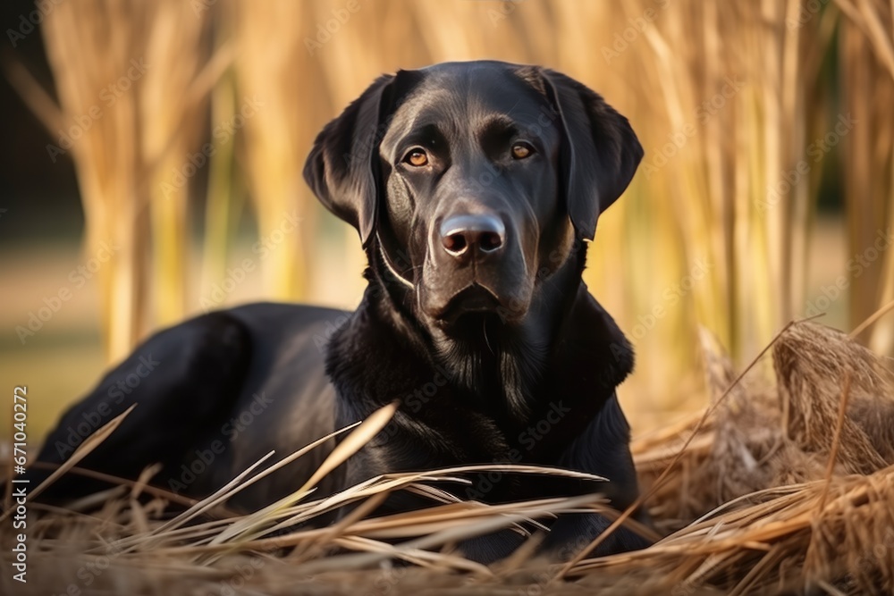 Beautiful Black Labrador In Garden, Street Animal Beautiful Black Labrador In Garden, Street Animal