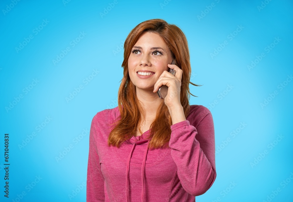 Young adult happy woman use mobile phone Young adult happy woman use mobile phone