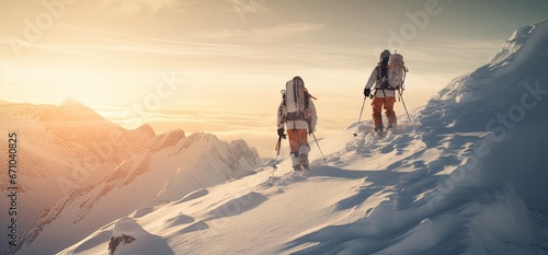 expedition of mountaineers in the mountains all snowy and well equipped, winter concept © Jaume Pera