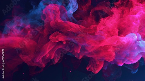  red and blue smoke is floating in the air on a black background. generative ai