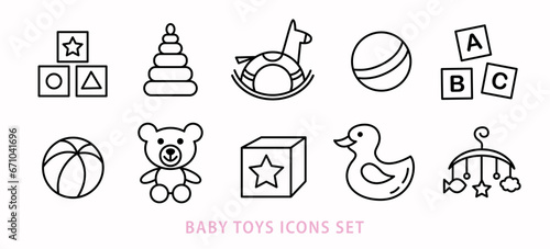 Newborn Baby Toys Icons Set Vector Kids Collection