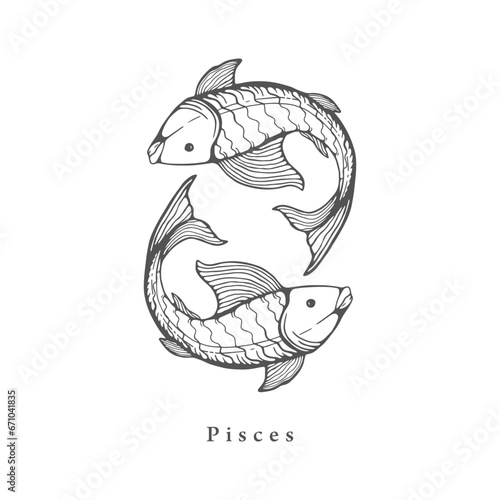 Pisces zodiac symbol, hand drawn