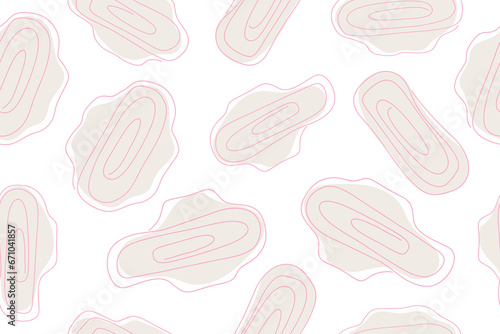 Seamless vector pattern. Background for gynecology theme. Women's pads with wings pattern on white background. Sanitary napkin for girl's periods and hygiene. Vector
