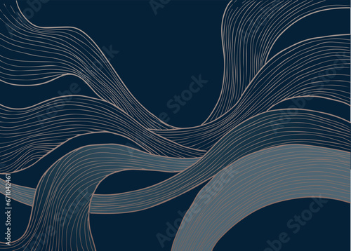 vector abstract japanese style landscapes lined waves in black and gold colours	