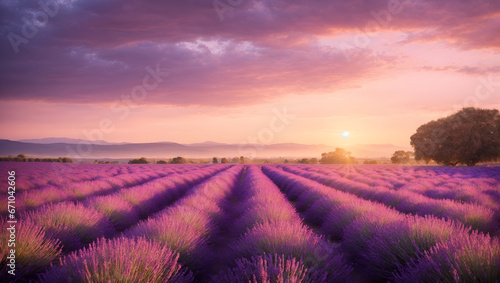 lavender fields at sunset, mountain plantations