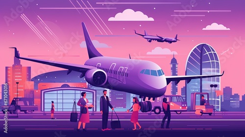  a group of people standing outside of an airplane at an airport. generative ai