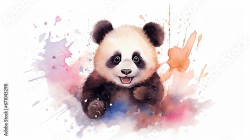  a painting of a panda bear with paint splatters. generative ai