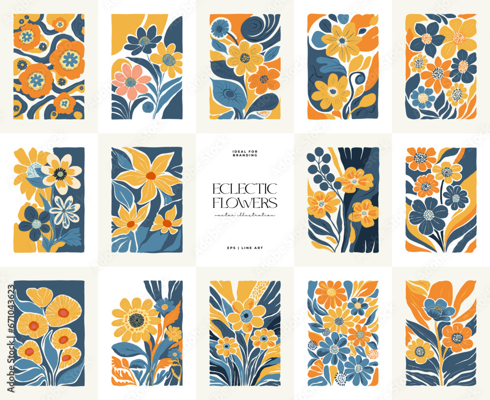 Floral abstract elements. Botanical composition. Modern trendy Matisse minimal style. Floral poster, invite. Vector arrangements for greeting card or invitation design