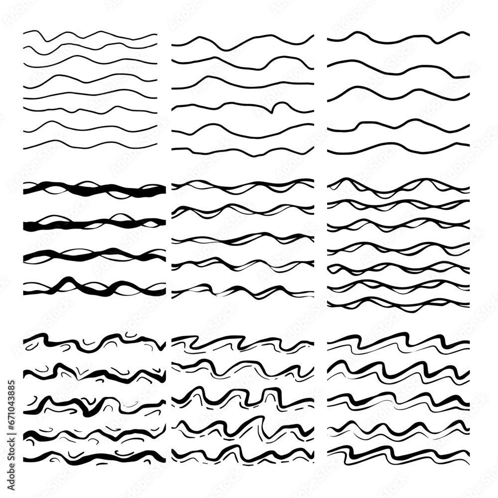 Abstract Wave Line. Abstract Striped geometric flow sketch. Curve element. Minimal curve graphic set.
