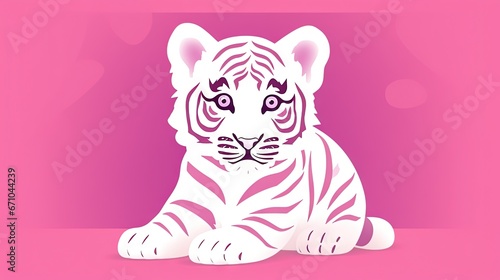  a white tiger sitting on top of a pink floor next to a pink wall.  generative ai