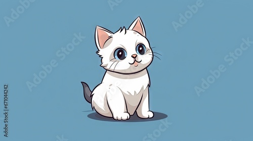  a white cat with blue eyes sitting on a blue background.  generative ai © Nadia