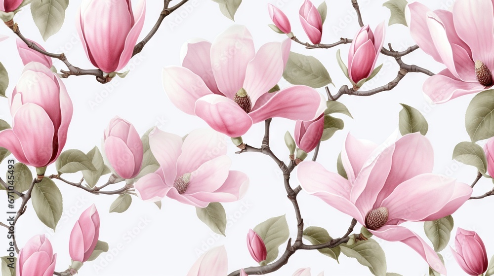 a branch with pink flowers on it and green leaves on it. generative ai a branch with pink flowers on it and green leaves on it. generative ai