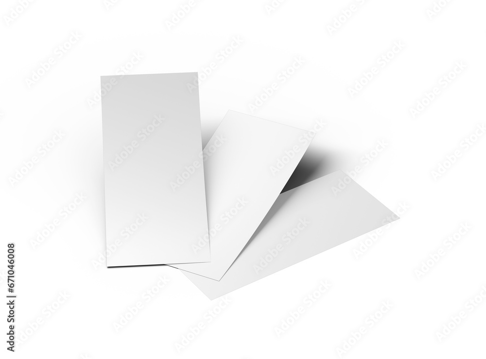 Blank 4x9 Rack Card Sized Flyers to present your design. 3d render on a transparent background Blank 4x9 Rack Card Sized Flyers to present your design. 3d render on a transparent background