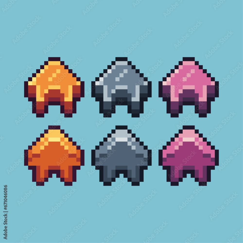 Fototapeta premium Pixel art sets of house icon with variation color item asset. Simple bits of gold house icon pixelated style. 8bits perfect for game asset or design asset element for your game design asset.