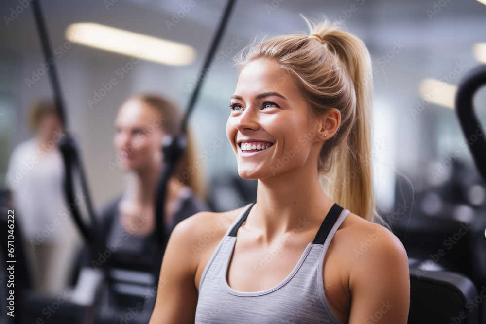 A Blonde woman doing physiotherapy for fitness recovery in the gym A Blonde woman doing physiotherapy for fitness recovery in the gym