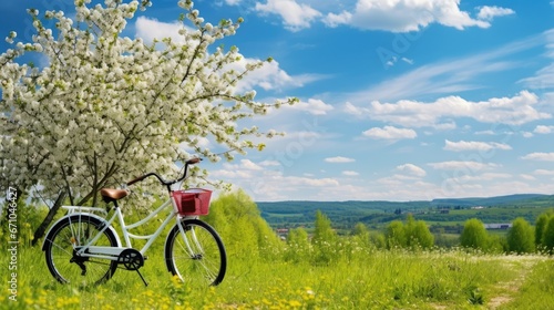 Beautiful spring summer natural landscape with a bike