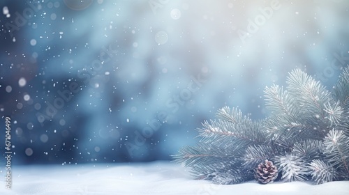 Beautiful winter background image, Christmas tree covered with frost, the background is out of focus. © Tymofii