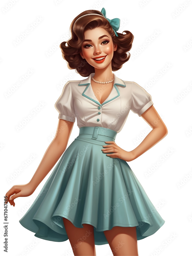 A woman in a dress. A woman wearing vintage clothes style. A woman in a dress. A woman wearing vintage clothes style.