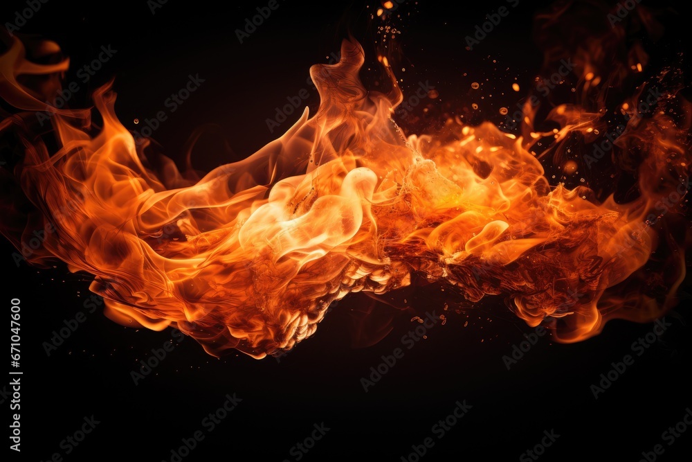 Fototapeta premium Fire coming from bottom on black background