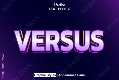 versus text effect with sensational style of purple color and editable