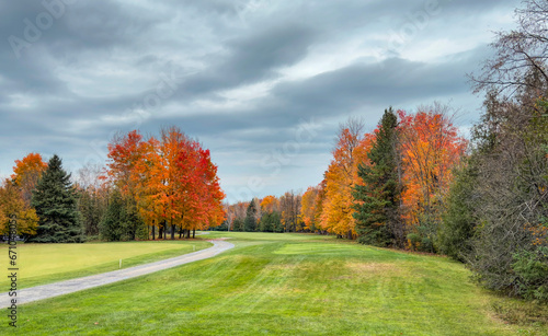 A beautiful golf course on a cool cloudy autumn day in Canada