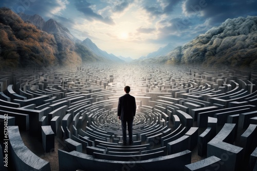 Man walking in labyrinth photo