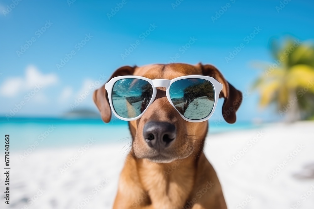 Dog With Sunglasses On Vacation In The Maldives