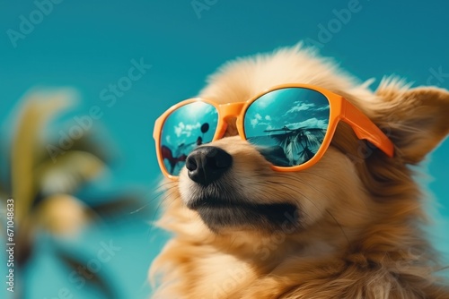 Dog At Beach In Sunglasses, Enjoying Vacation And Fashion