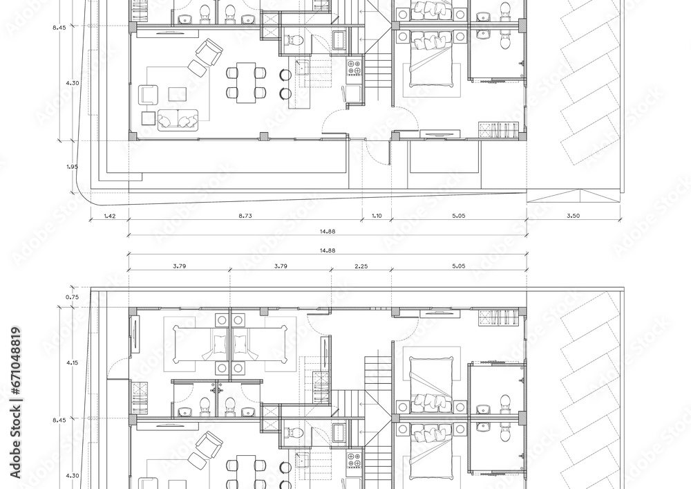Floor plan designed building on the drawing. Floor plan designed building on the drawing.