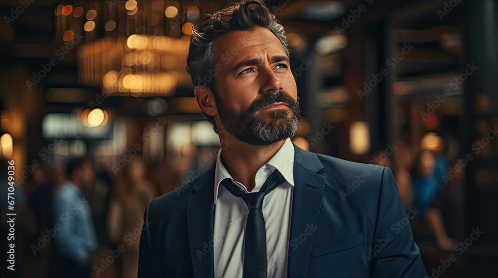 Portrait of a handsome CEO smiling. Model portrait illustration. Generative AI Portrait of a handsome CEO smiling. Model portrait illustration. Generative AI