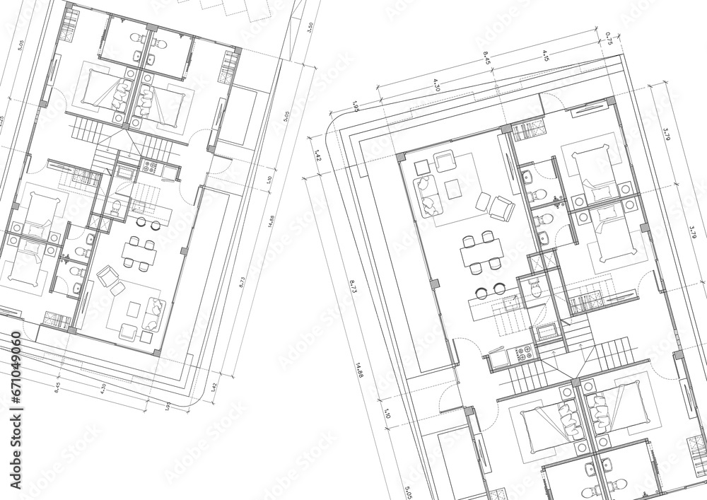 Fototapeta premium Floor plan designed building on the drawing.
