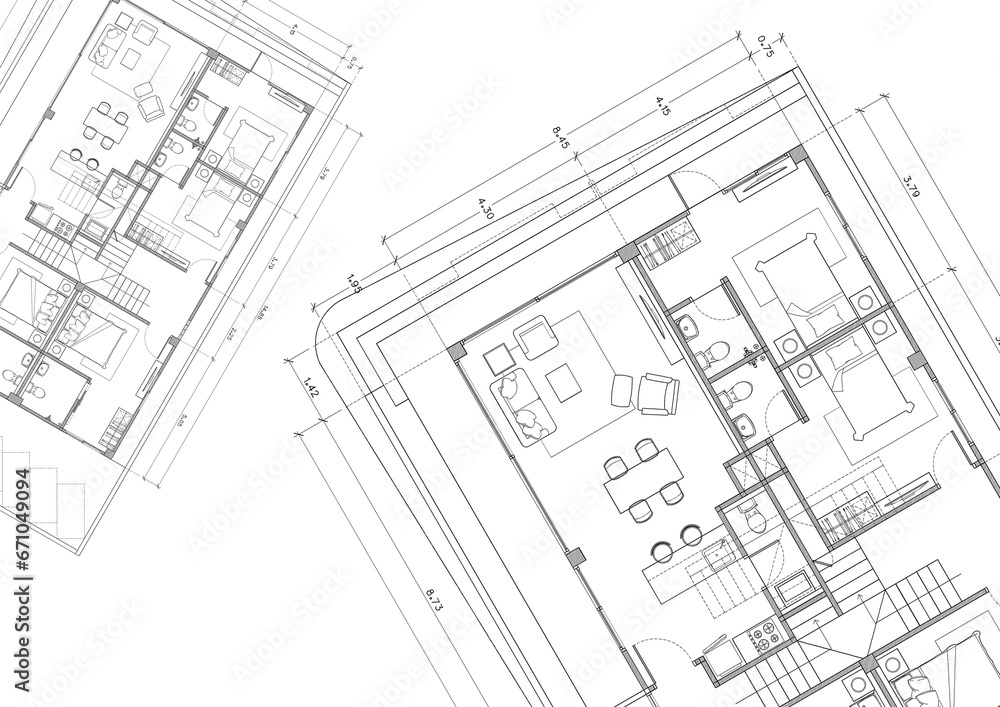 Fototapeta premium Floor plan designed building on the drawing.