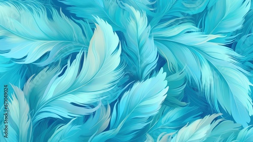  a close up of a blue and white feather pattern on a surface. generative ai