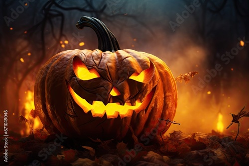 Photo halloween background with evil pumpkin