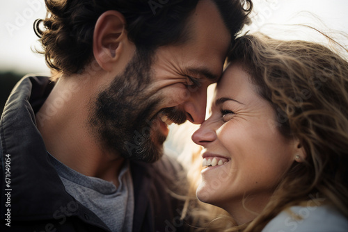 Generative AI portrait picture of happy young couple passionate portrait autumn vibe