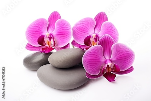 Pink orchid and spa stones isolated, spa and relaxation