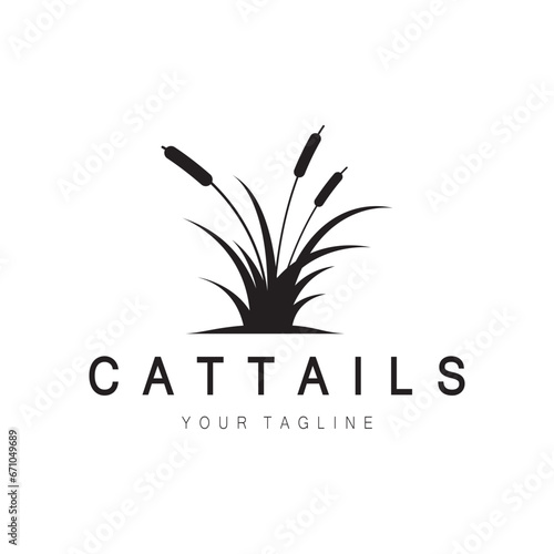 cattails or river reed grass plant logo design, aquatic plants, swamp, wild grass vector