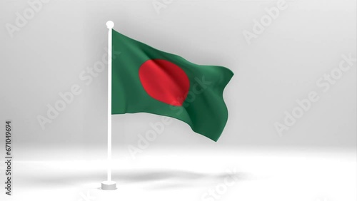 An Bangladesh flag flutters against a black background from a stream of vert. Beautiful Bangladesh flag on a white flagpole.