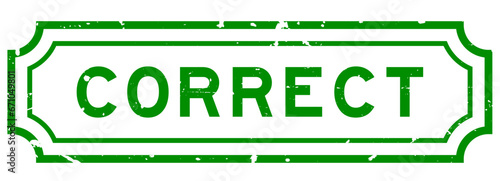 Grunge green correct word rubber seal stamp on white background