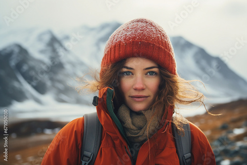 Generative AI creative illustration wintertime activity snowboarding hiking mountain climbing