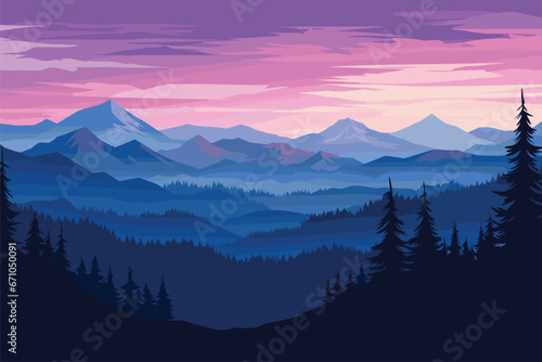 Sunset desert panoramic view with mountains, Vector illustration © Creative_Design