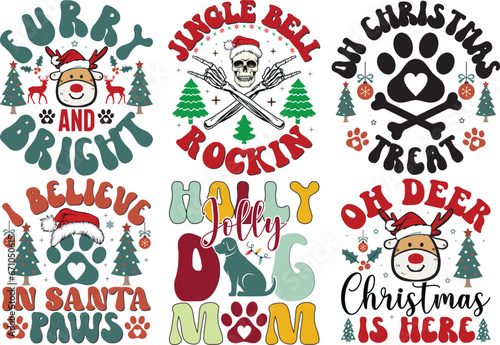 Christmas groovy Bundle t-shirt design. Typography dog bundle design.