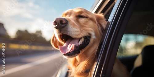 Happy Dog Enjoying The View From Car Window